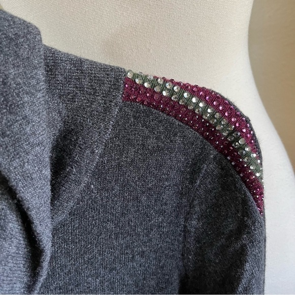 NWT Neiman Marcus Cashmere Collection Embroidered Stripe Zip Jacket Cardigan S - Picture 6 of 8